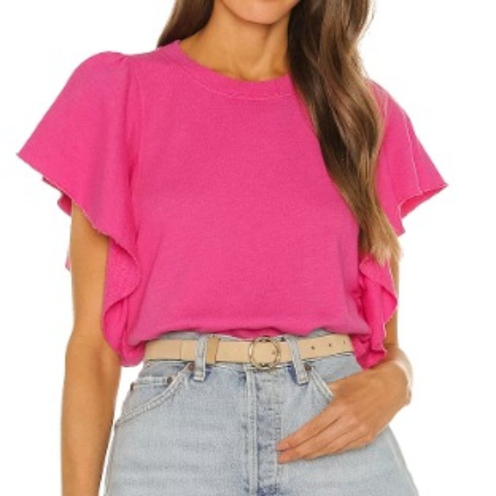 Michael Stars "Ariana" Pink Flutter Sleeve Pullover